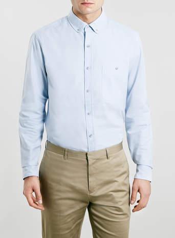Topman Mens Light Blue Oxford Long Sleeve Shirt