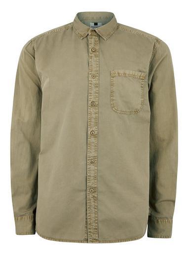 Topman Mens Khaki Twill Long Sleeve Shirt