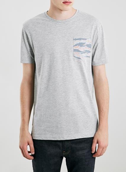 Topman Mens Mid Grey Grey Camo Pocket T-shirt