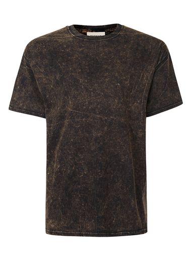 Topman Mens Black Topman Finds Dark Brown Acid Wash T-shirt