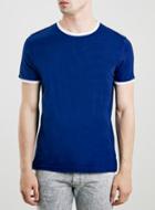 Topman Mens Blue Navy Ringer Sklim Fit T-shirt