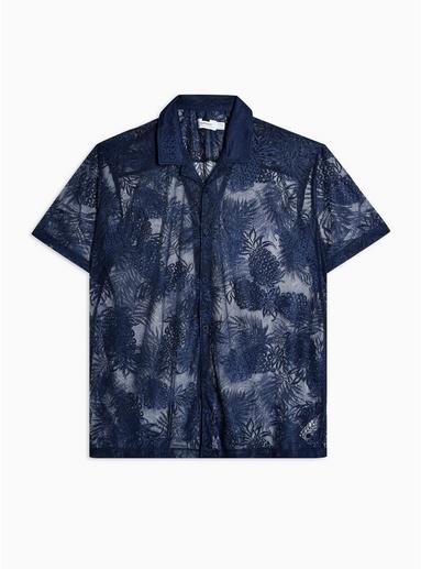 Topman Mens Navy Knitted Palms Revere Shirt