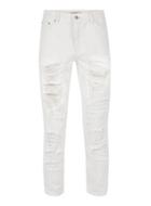 Topman Mens Cream White Extreme Ripped Tapered Jeans