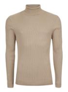 Topman Mens Camel Ribbed Roll Neck Slim Fit Sweater