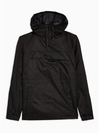 Topman Mens Black Overhead Windbreaker Jacket