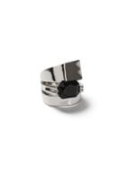 Topman Mens Silver Look And Black Stone Stack Ring*