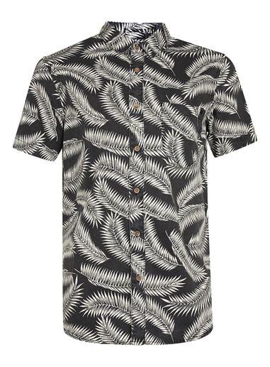 Topman Mens Brown Globe Black And Off White Leaf Print Short Sleeve Shirt*