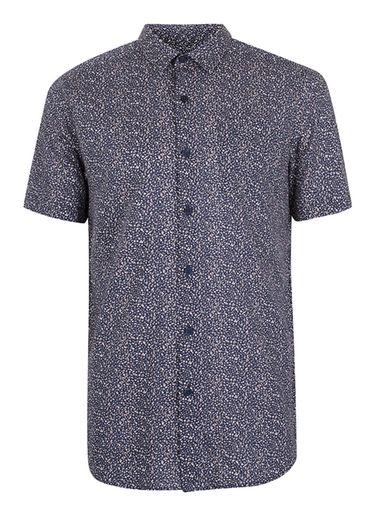 Topman Mens Cream Navy And Off White Speckled Short Sleeve Casual Shirt