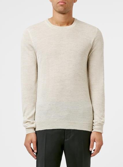 Topman Mens Cream Off White Linen Mix Crew Neck Sweater