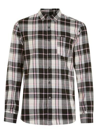 Topman Mens Pink Check Long Sleeve Casual Shirt