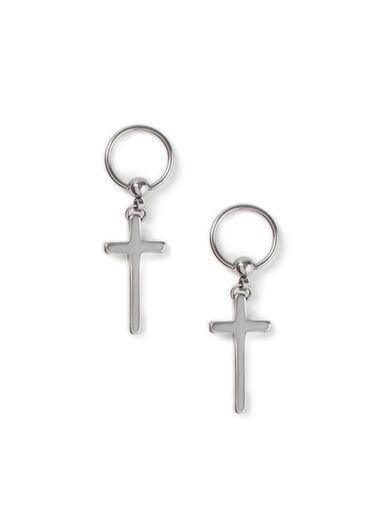 Topman Mens Silver Hoop Cross Earrings*