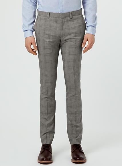 Topman Mens Mid Grey Grey And Blue Check Ultra Skinny Fit Pants