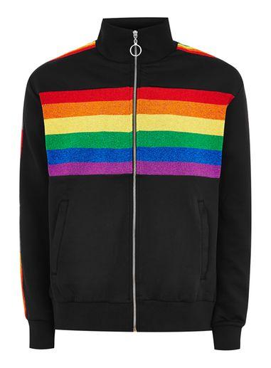 Topman Mens Black Rainbow Track Top