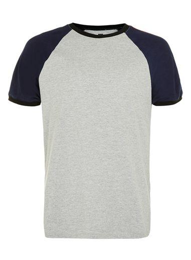 Topman Mens Grey And Navy Raglan Panel T-shirt