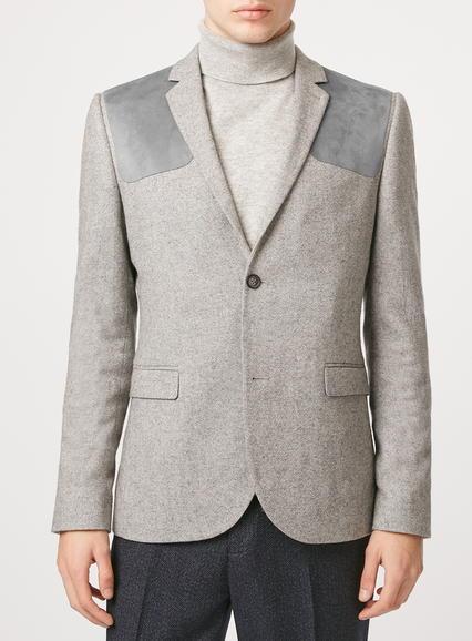 Topman Mens Mid Grey Grey Patch Skinny Fit Blazer