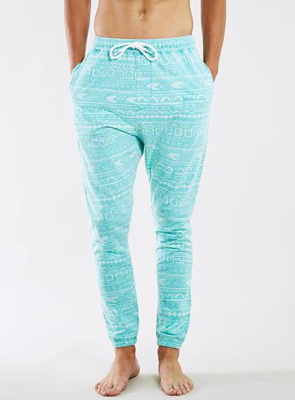 Topman Mens Green Mint Aztec Print Joggers