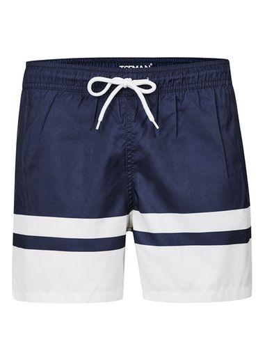 Topman Mens Navy Block Stripe Swim Shorts