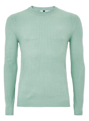Topman Mens Green Mint Muscle Ribbed Sweater
