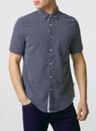 Topman Mens Blue Ltd Core Short Sleeve Dobby Navy Shirt