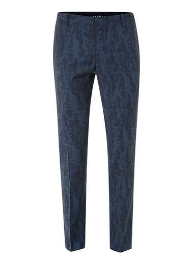 Topman Mens Blue Wool Mix Abstract Print Skinny Fit Suit Pants