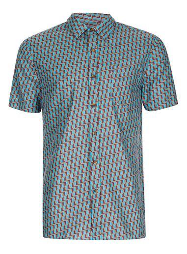 Topman Mens Multi Geo Dobby Short Sleeve Casual Shirt