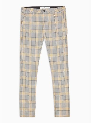 Topman Mens Multi Yellow And Black Check Trousers With Chain