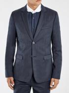 Topman Mens Blue Navy Wool Blend Flannel Skinny Suit Jacket