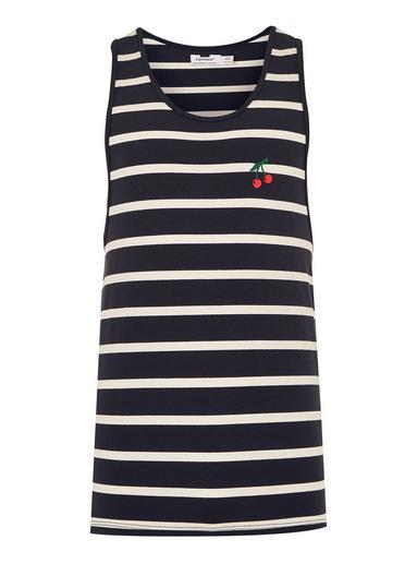 Topman Mens Navy Striped Badge Tank