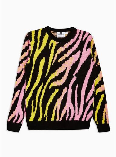 Topman Mens Multi Neon Fluffy Tiger Print Jumper