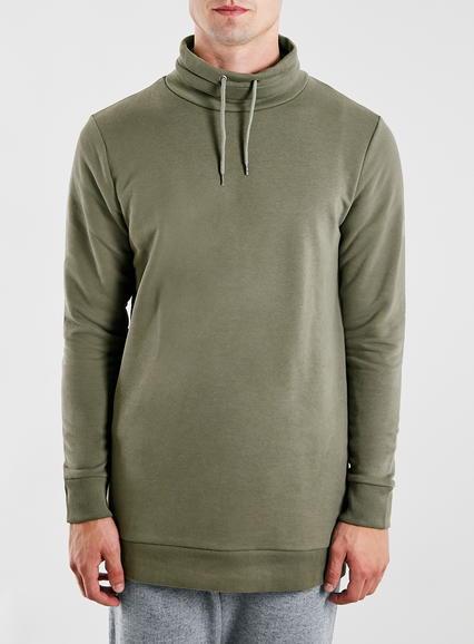 Topman Mens Green Khaki Funnel Neck Sweatshirt