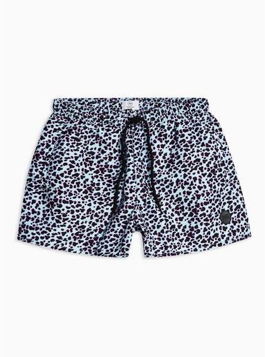Topman Mens Blue Leopard Print Swim Shorts