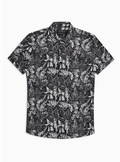 Topman Mens Navy And White Floral Stretch Skinny Shirt