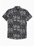 Topman Mens Navy And White Floral Stretch Skinny Shirt
