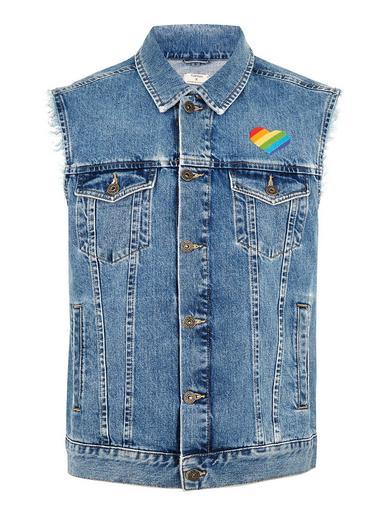 Topman Mens Blue Denim Heart Embellished Gilet