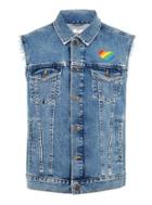 Topman Mens Blue Denim Heart Embellished Gilet