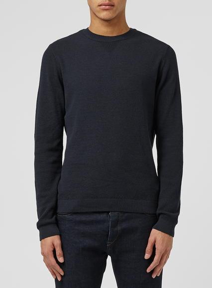 Topman Mens Blue Navy Waffle Textured Crew Neck Jumper