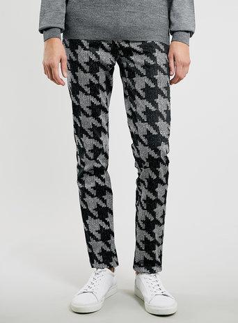 Topman Mens Black Houndstooth Print Ultra Skinny Dress Pants