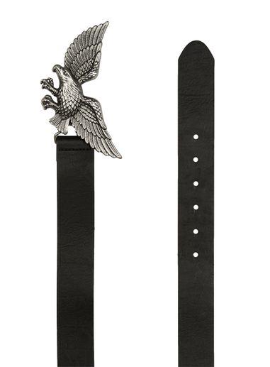 Topman Mens Large Eagle Buckle Black Leather Belt