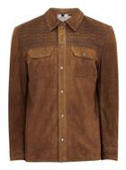Topman Mens Brown Tan Embroidered Suede Jacket