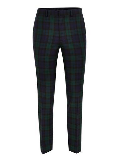 Topman Mens Black Navy Green Check Dress Pants
