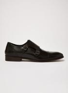 Topman Mens Black Leather Throne Monk Shoes