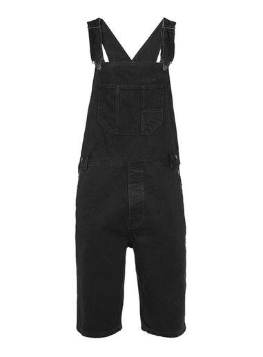 Topman Mens Black Denim Short Leg Dungarees