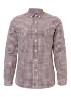 Topman Mens Red Burgundy Gingham Long Sleeve Shirt