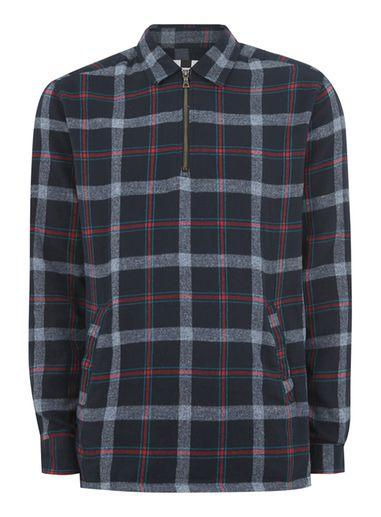 Topman Mens Blue Navy Check Shirt