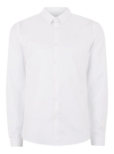 Topman Mens White Textured Egyptian Cotton Long Sleeve Shirt