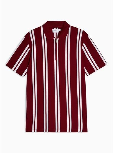 Topman Mens Red Burgundy Stripe Polo