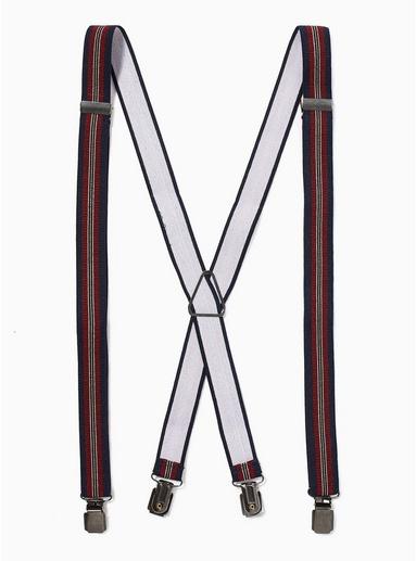 Topman Mens Red Burgundy And Navy Stripe Suspenders