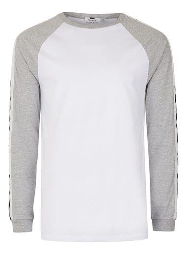 Topman Mens White And Grey Panelled Long Sleeve Raglan T-shirt