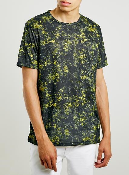 Topman Mens Yellow Camo Slim Fit T-shirt
