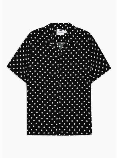Topman Mens Black Polka Dot Revere Shirt